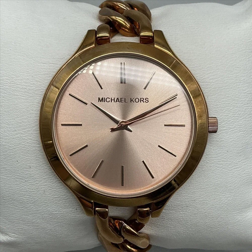 Michael Kors Runway MK-3223G Womens Watch 41mm Rose Gold Tone New Battery 8